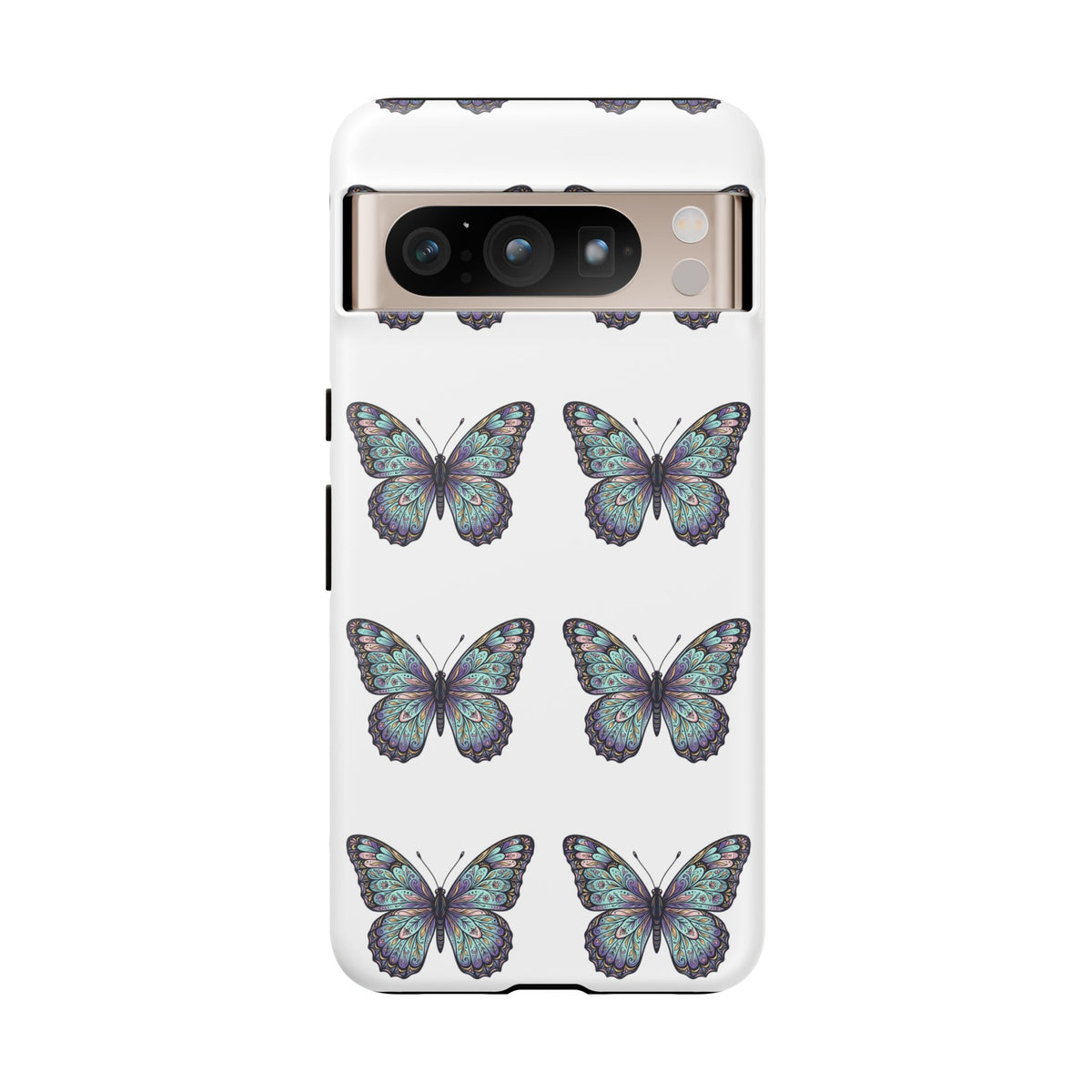 Butterfly Pattern Tough Phone Case — Vintage Teal Floral Protective Cover