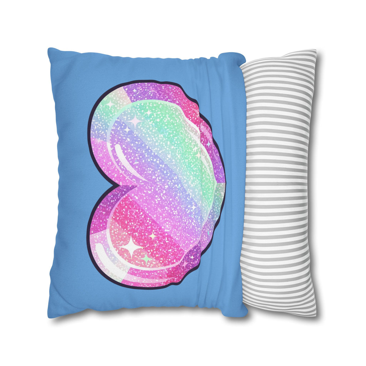 Pastel Glitter Heart Pillowcase Spun Polyester Square Pillowcase- Light Blue