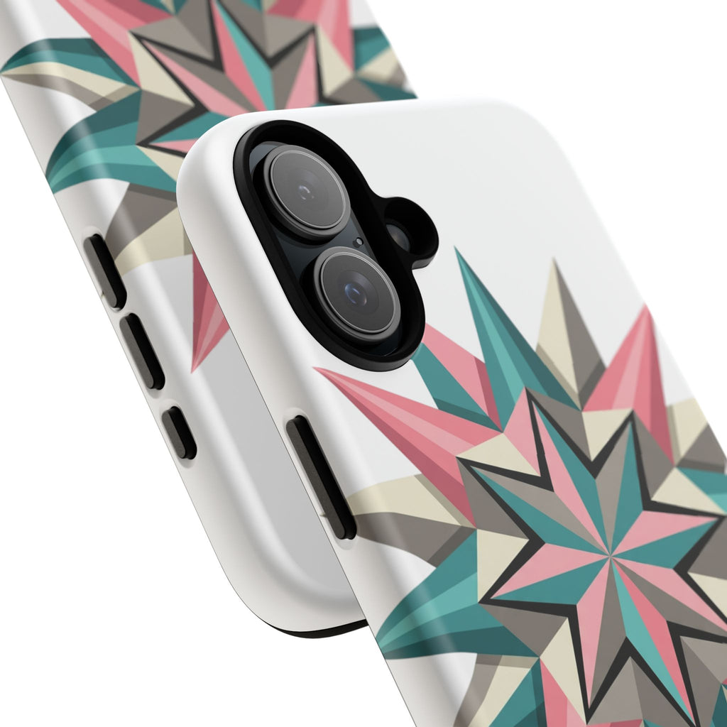 Geometric Star Tough Phone Case – Pink Teal Compass Design