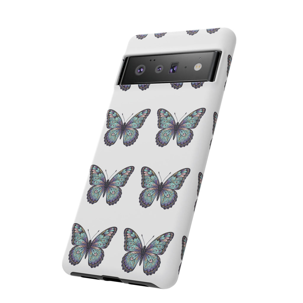 Butterfly Pattern Tough Phone Case — Vintage Teal Floral Protective Cover