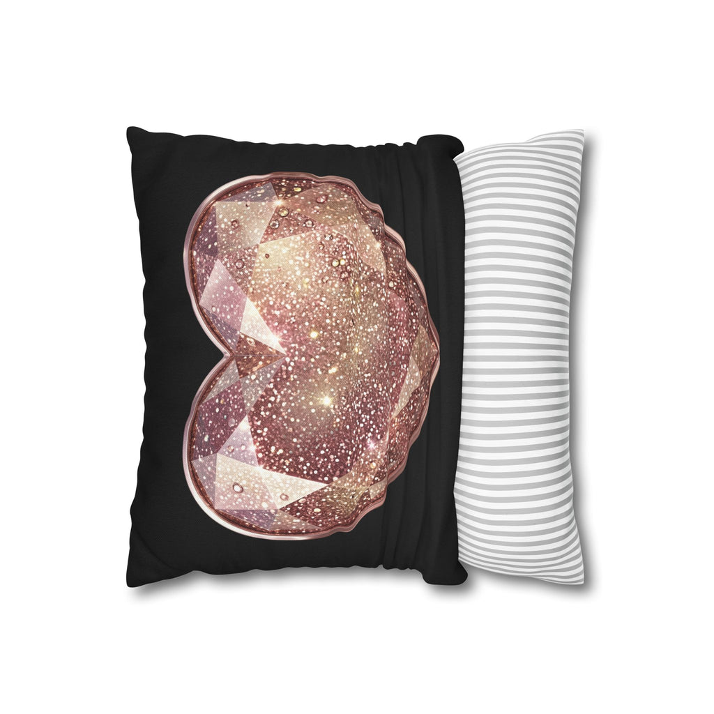 Glitter Rose Gold Crystal Heart Pillowcase- Black