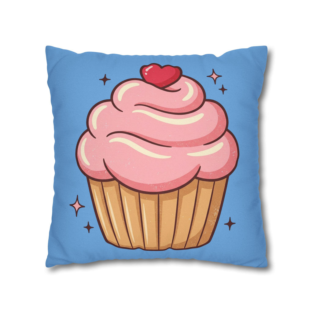 Pink Cupcake Spun Polyester Square Pillowcase- Light Blue