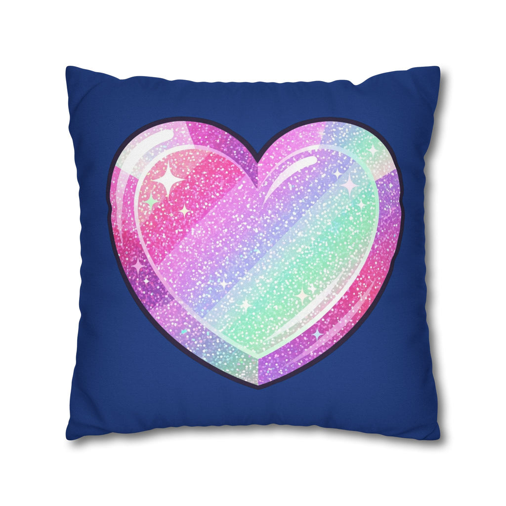 Pastel Glitter Heart Pillowcase Spun Polyester Square Pillowcase- Navy