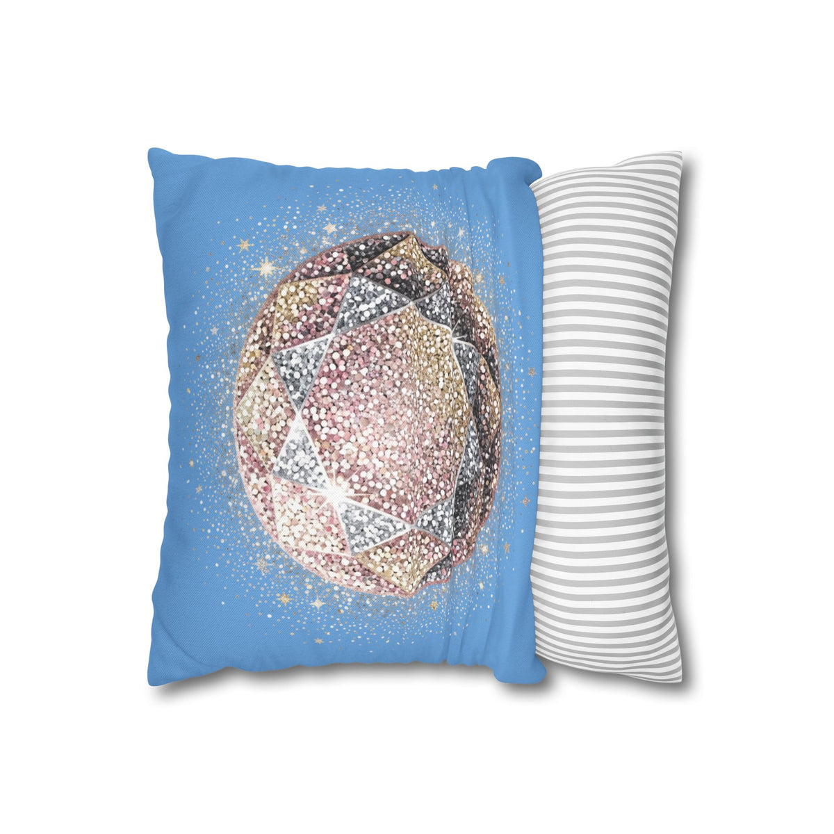 Glittery Light Blue Spun Polyester Square Pillowcase