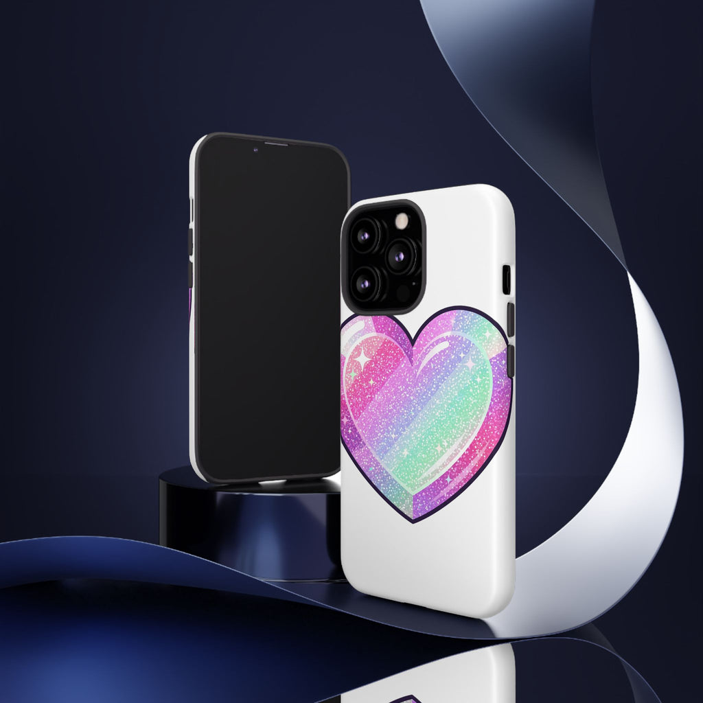 Pastel Glitter Heart Tough Phone Case — Cute Protective Phone Cover