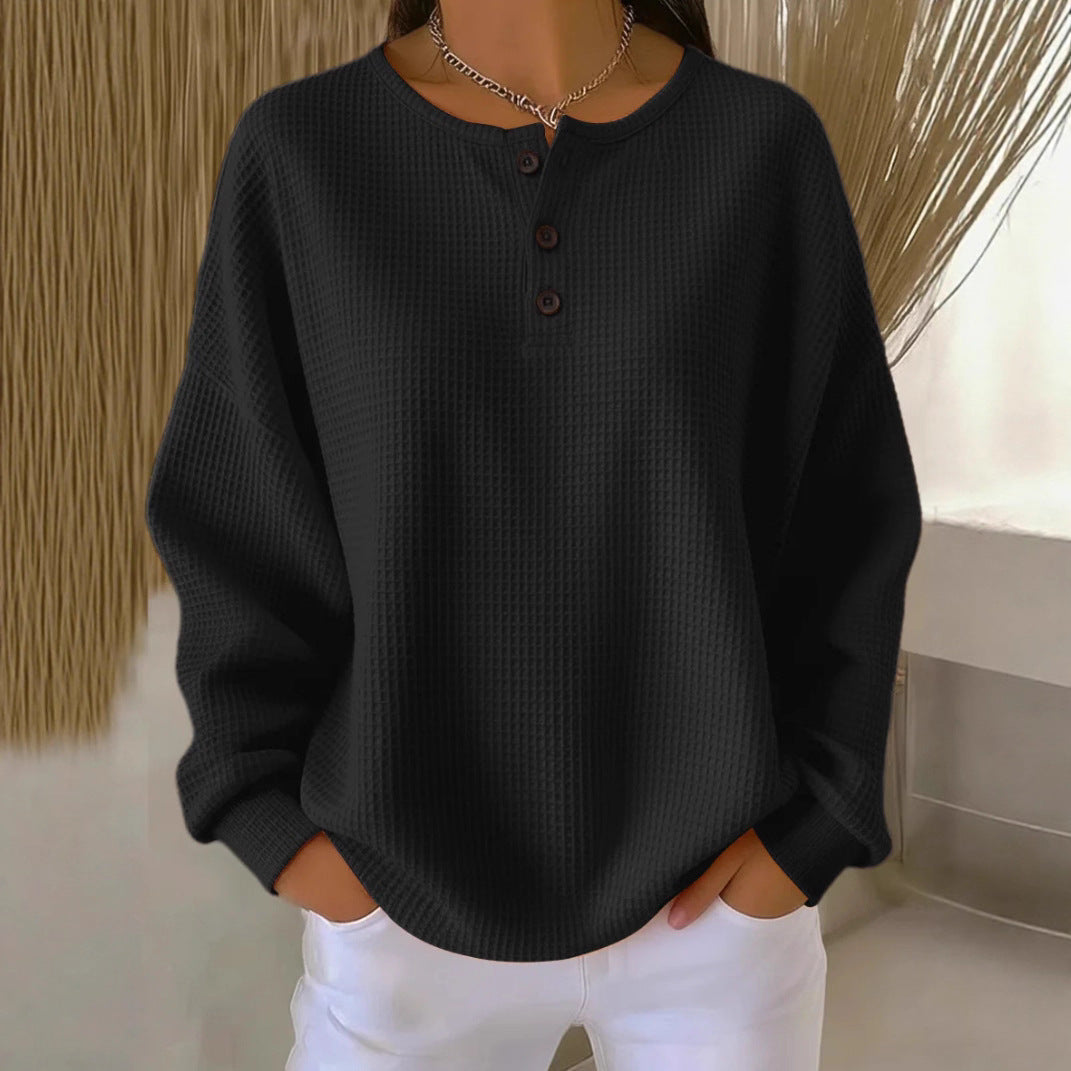 Round neck solid color pullover loose top long sleeve and short sleeve