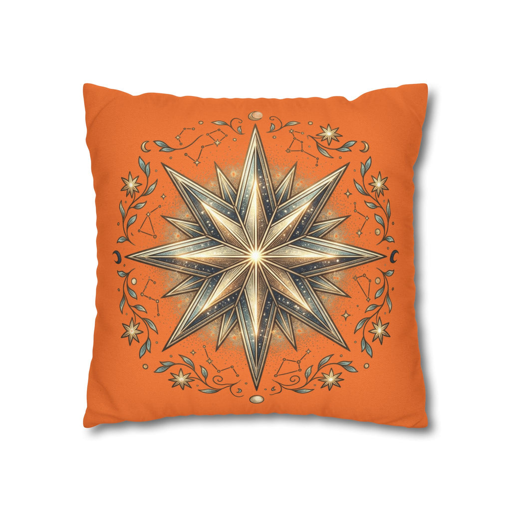 Star Print Orange Spun Polyester Square Pillowcase