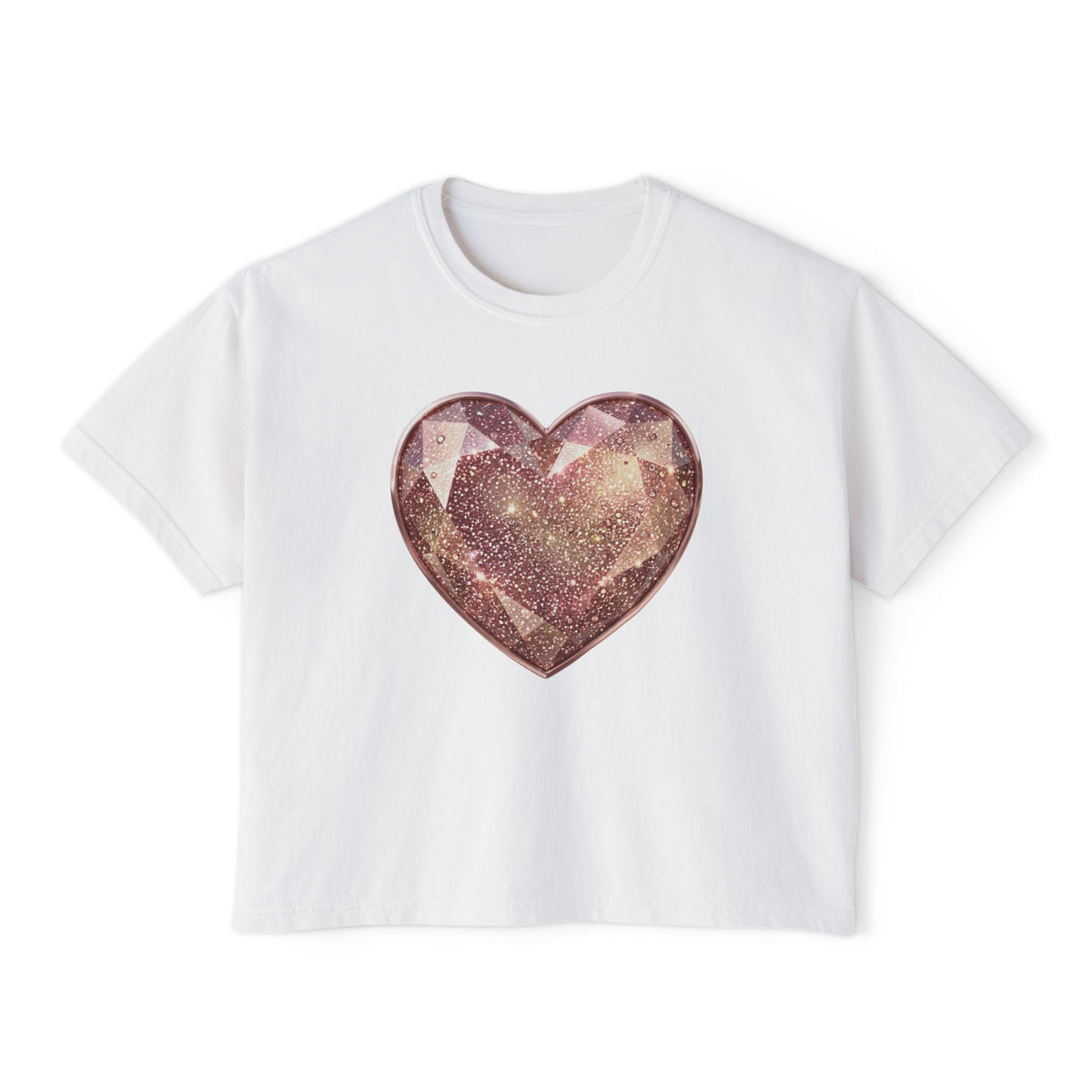 Glitter Gem Heart Boxy Tee — Women's Sparkle Heart Graphic Shirt
