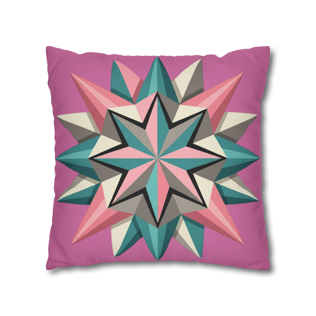 Pink Geometric Star Throw Pillowcase – Modern Kaleidoscope Accent