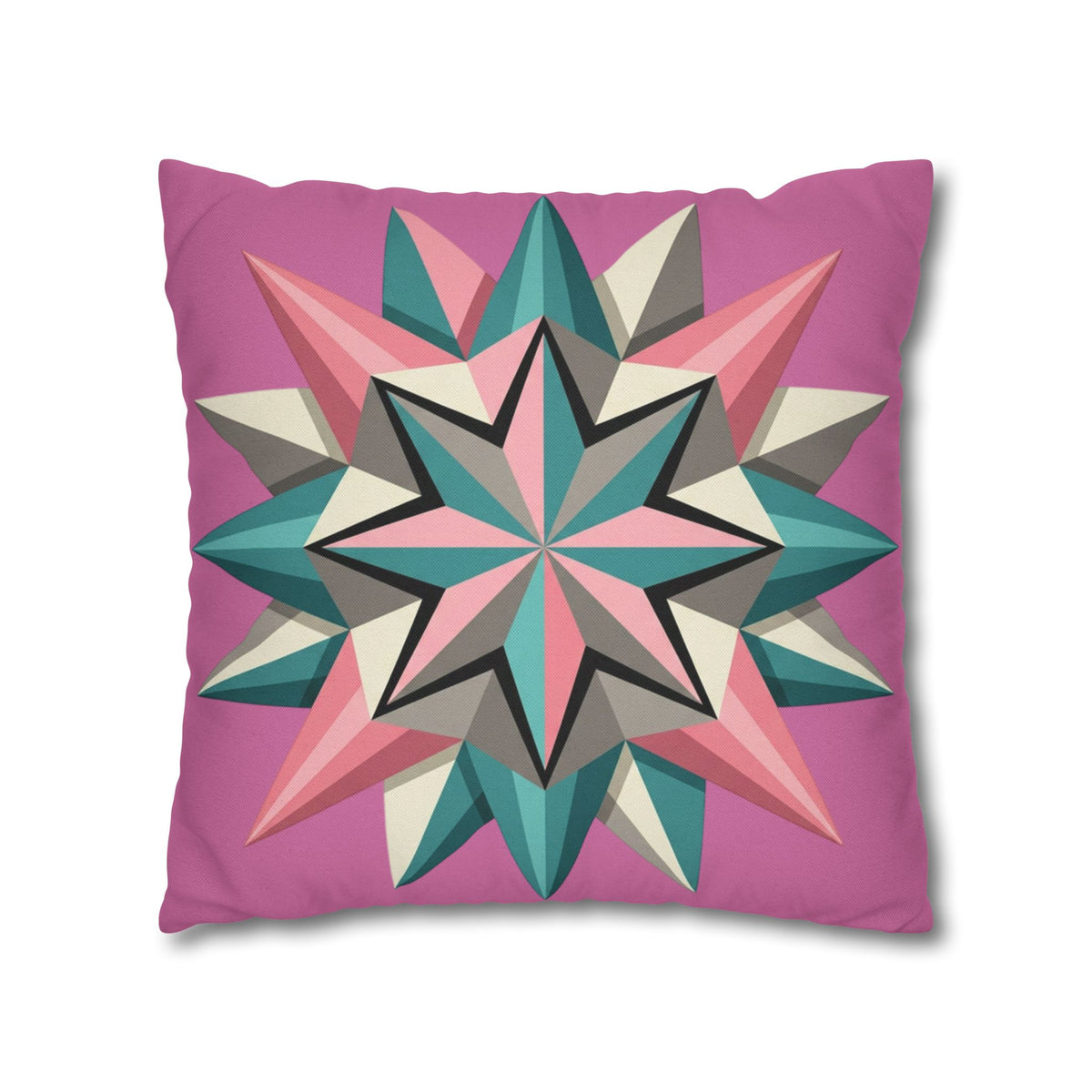 Pink Geometric Star Throw Pillowcase – Modern Kaleidoscope Accent