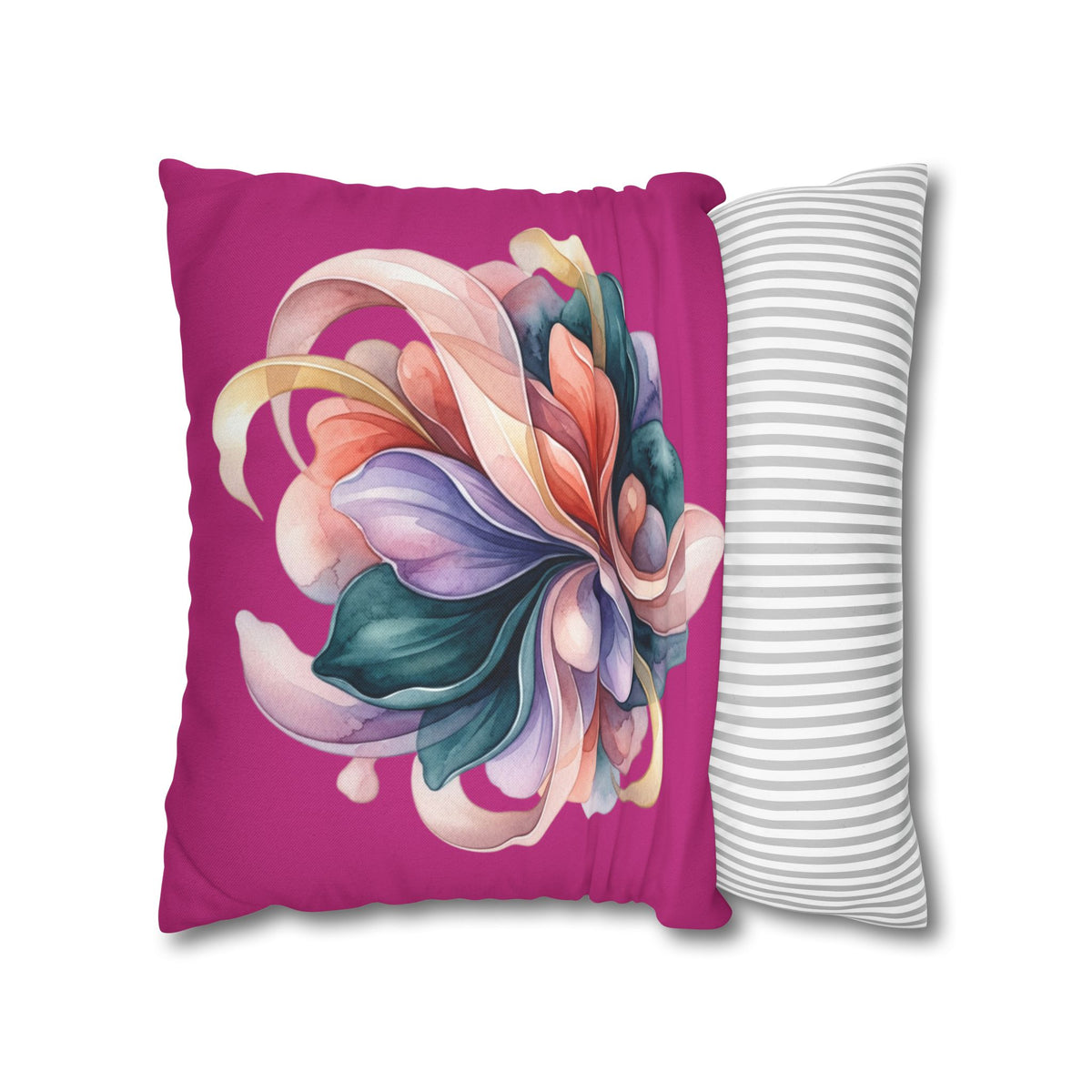 Floral Whirl Decorative Pillowcase — Pink Abstract Bloom Square Cushion Cover