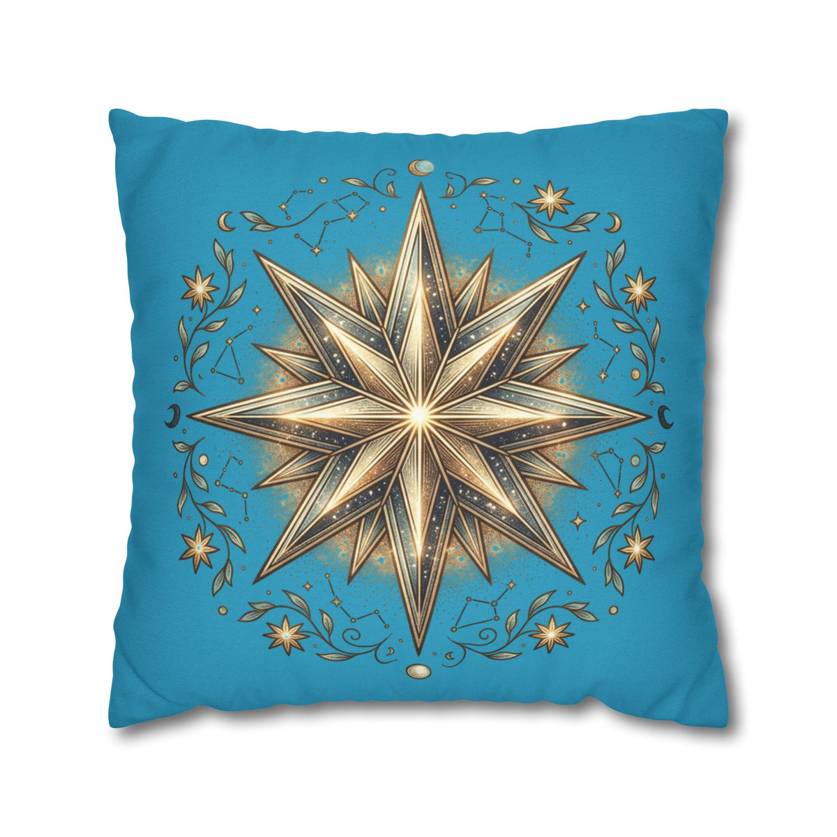 Star Print Turquoise Spun Polyester Square Pillowcase