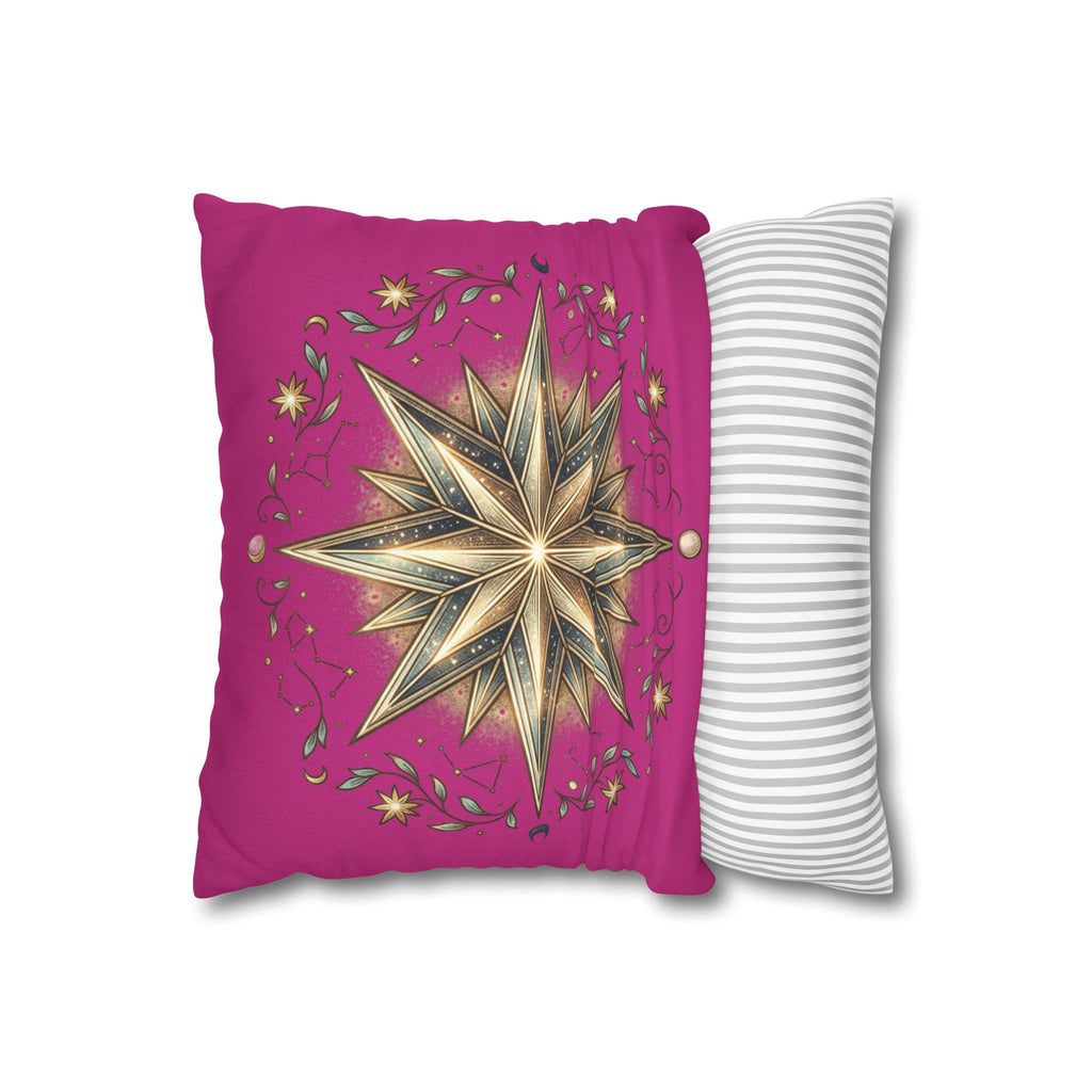 Star Print Magenta Spun Polyester Square Pillowcase
