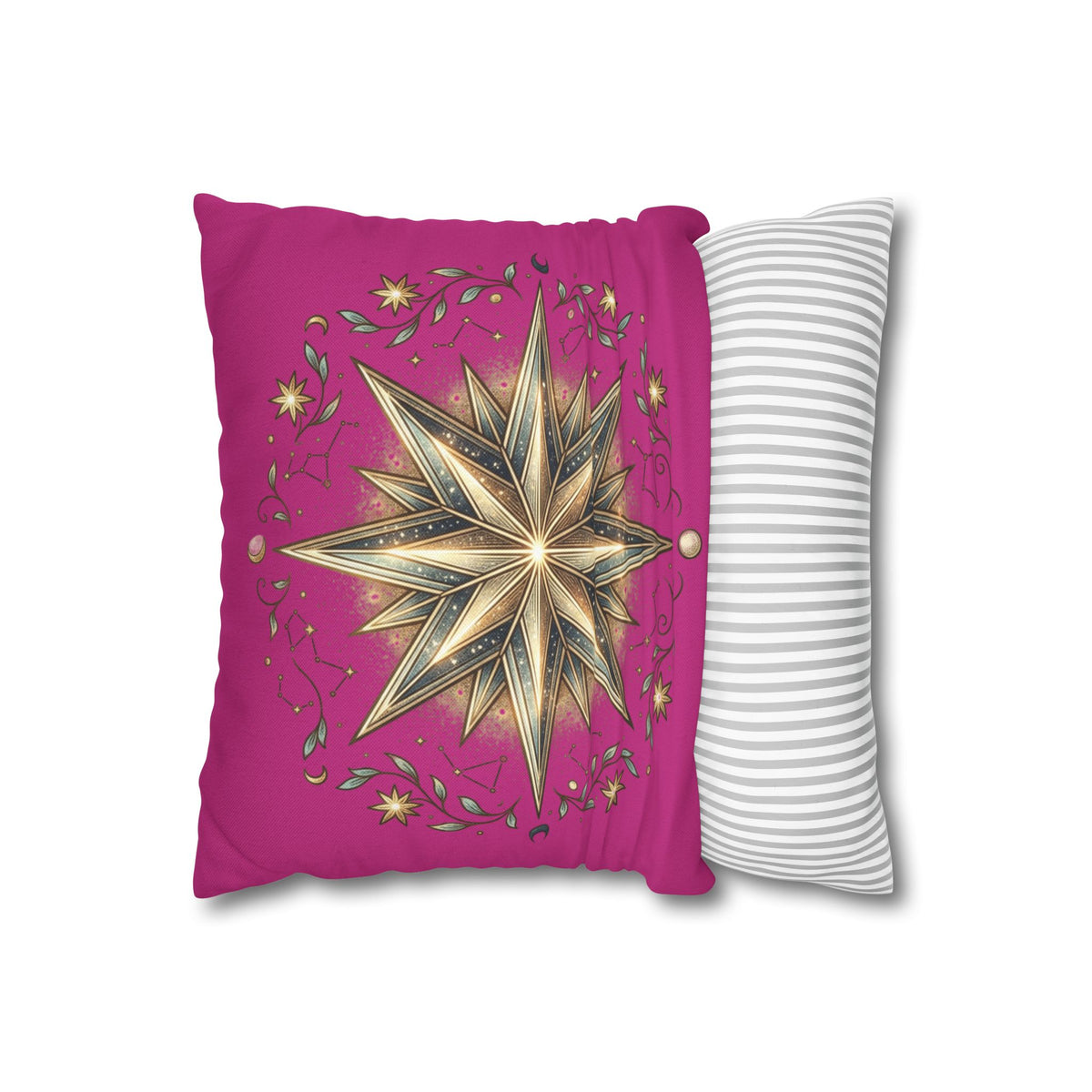 Star Print Magenta Spun Polyester Square Pillowcase