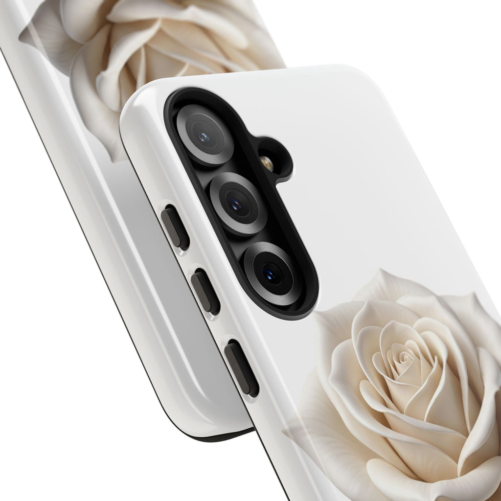 White Rose Tough Phone Case – Elegant Floral Protective Cover