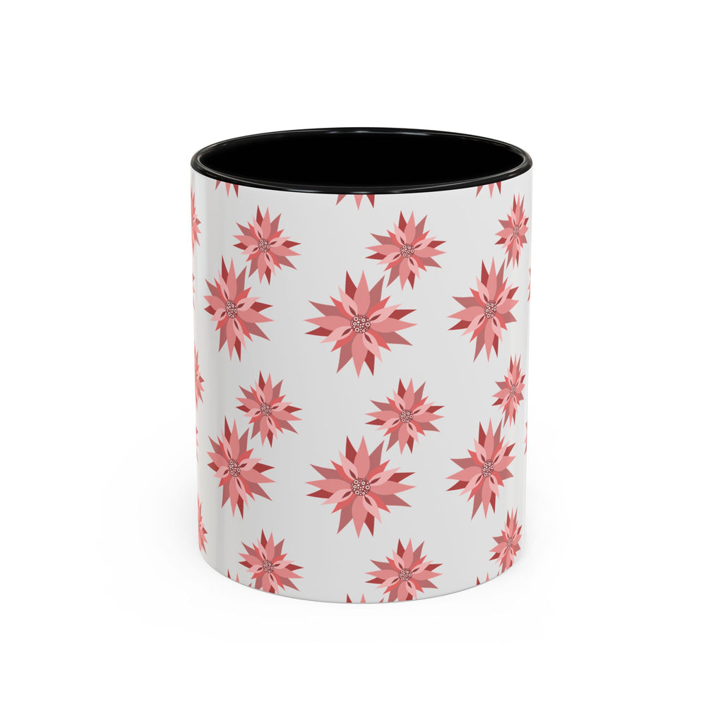 Pink Geometric Floral Accent Coffee Mug — 11/15oz