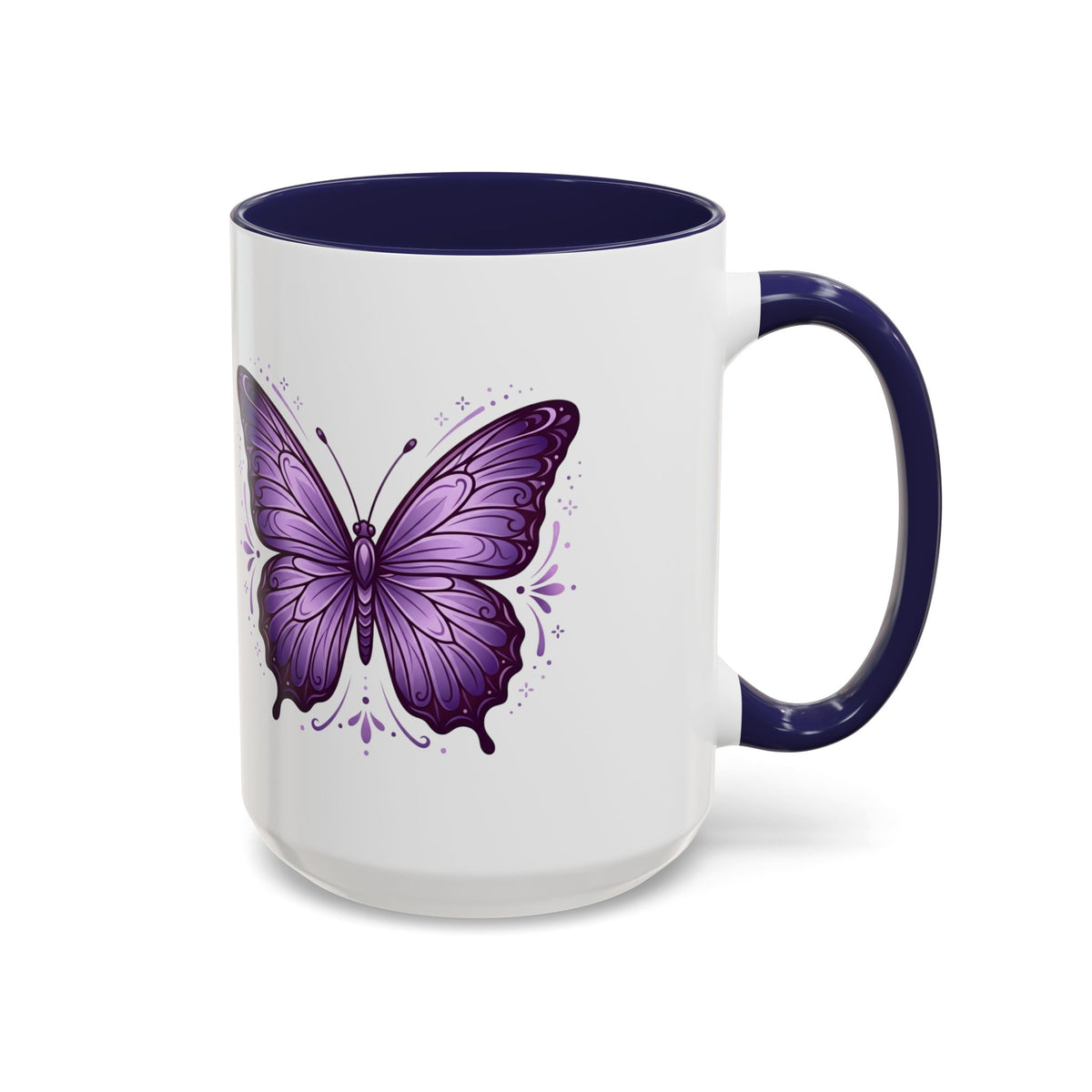 Purple Butterfly Accent Coffee Mug — 11oz & 15oz Decorative Tea Cup