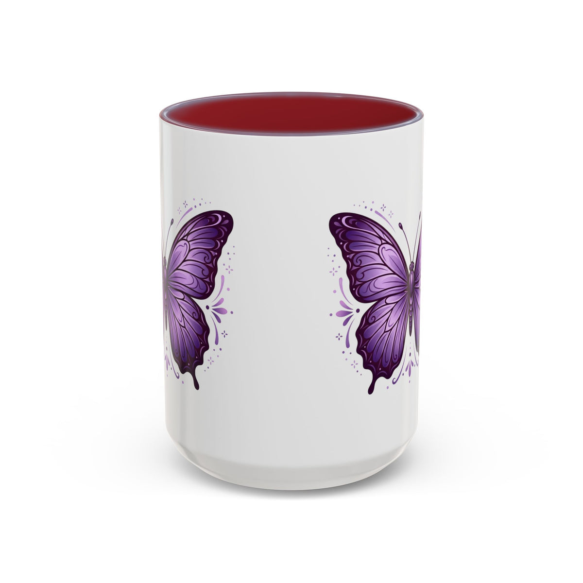 Purple Butterfly Accent Coffee Mug — 11oz & 15oz Decorative Tea Cup