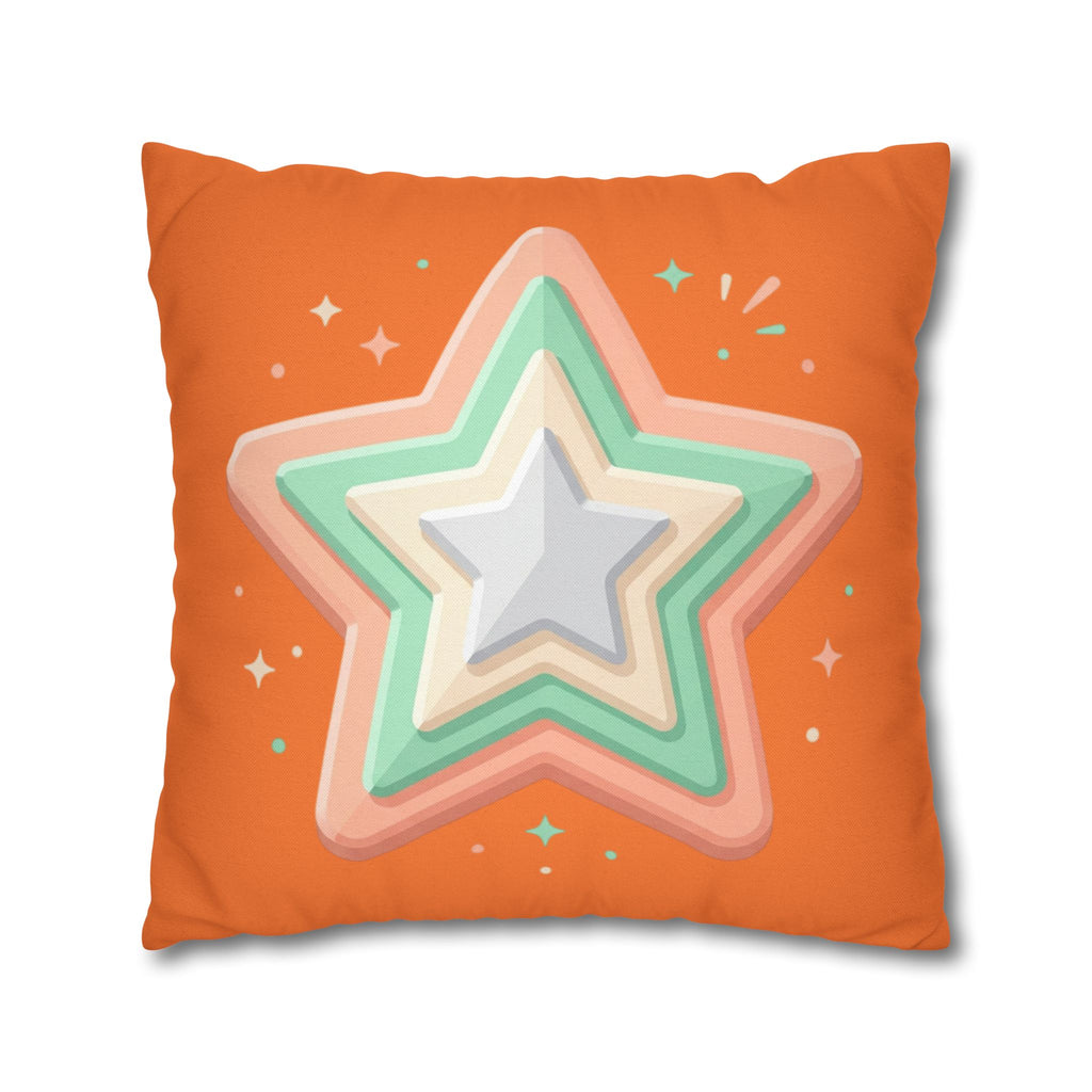 Star Shape Orange Spun Polyester Square Pillowcase