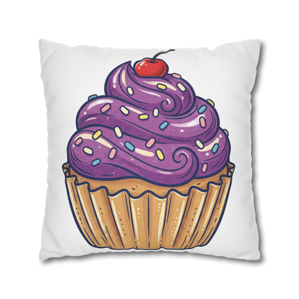 Cupcake Pillowcase — Cute Purple Frosting Decorative Throw Pillow Cover- White