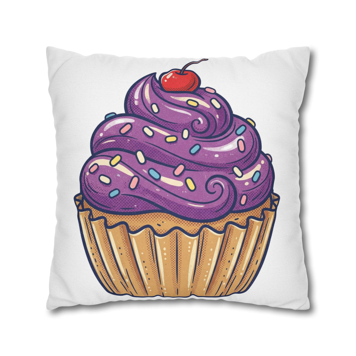 Cupcake Pillowcase — Cute Purple Frosting Decorative Throw Pillow Cover- White