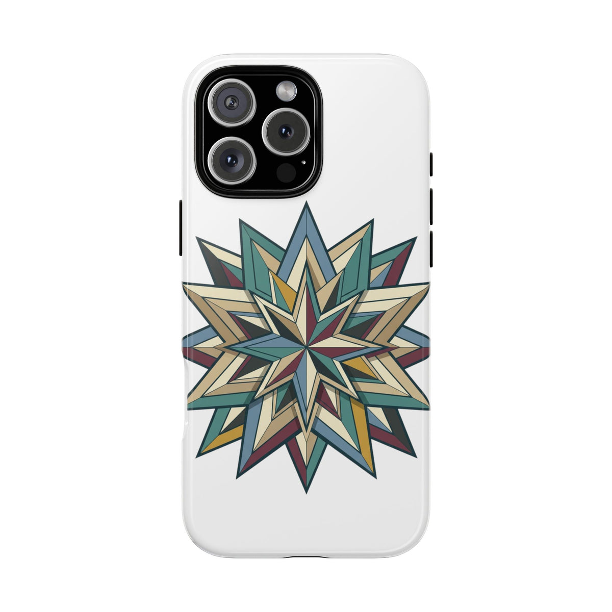 Geometric Star Phone Case — Teal & Earthtone Mandala Design
