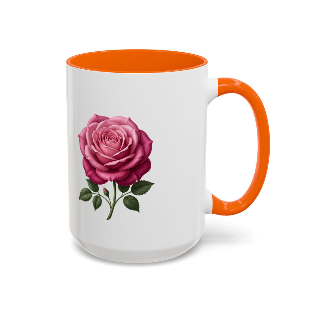 Pink Rose Accent Coffee Mug — Floral Tea & Coffee Cup (11/15 oz)