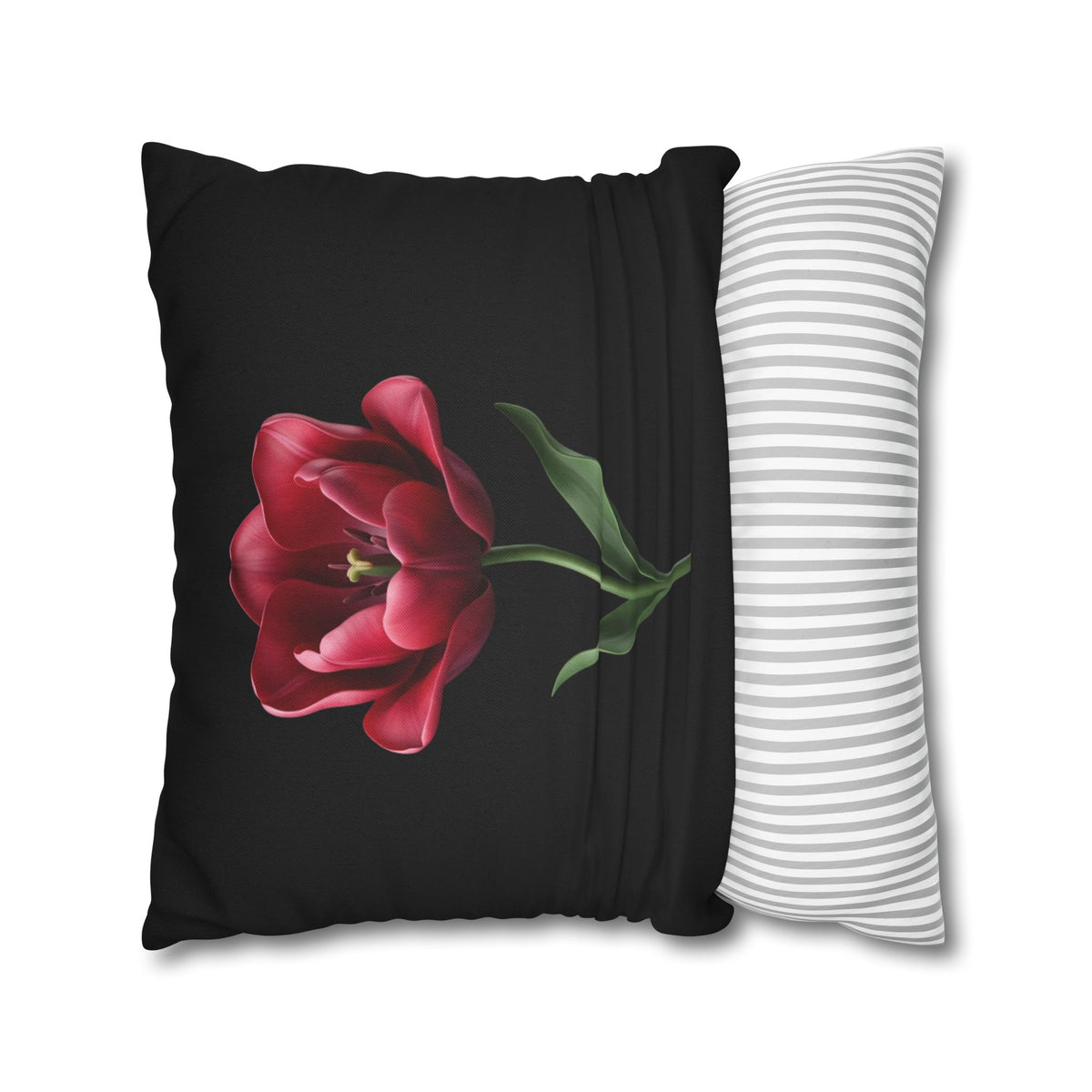 Red Tulip Botanical Throw Pillowcase — Floral Square Cushion Cover