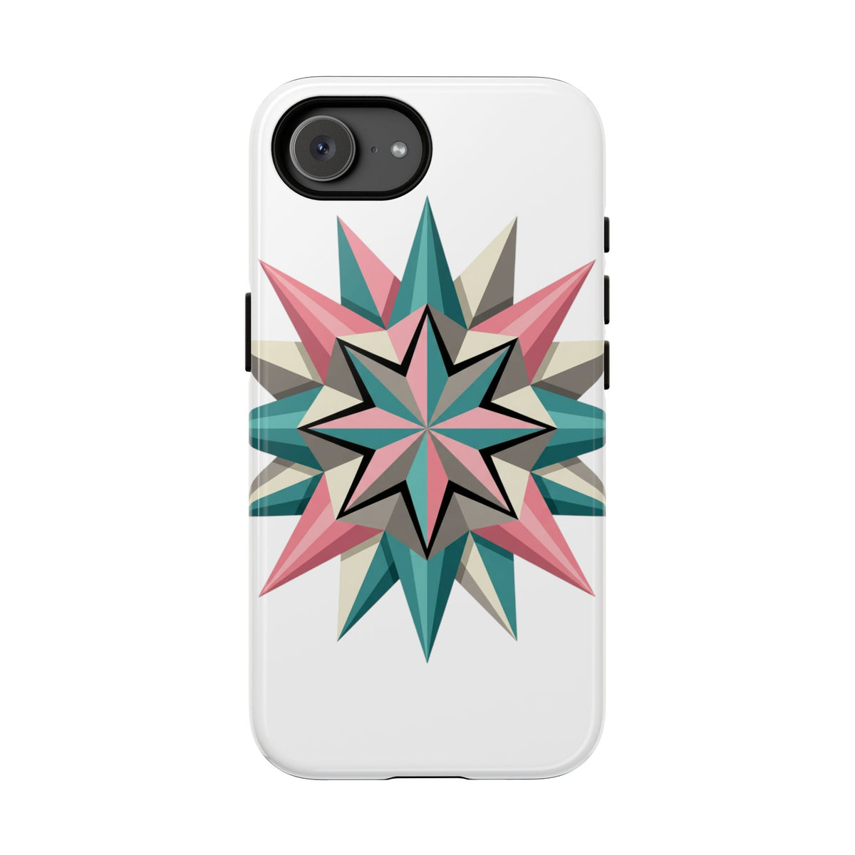 Geometric Star Tough Phone Case – Pink Teal Compass Design