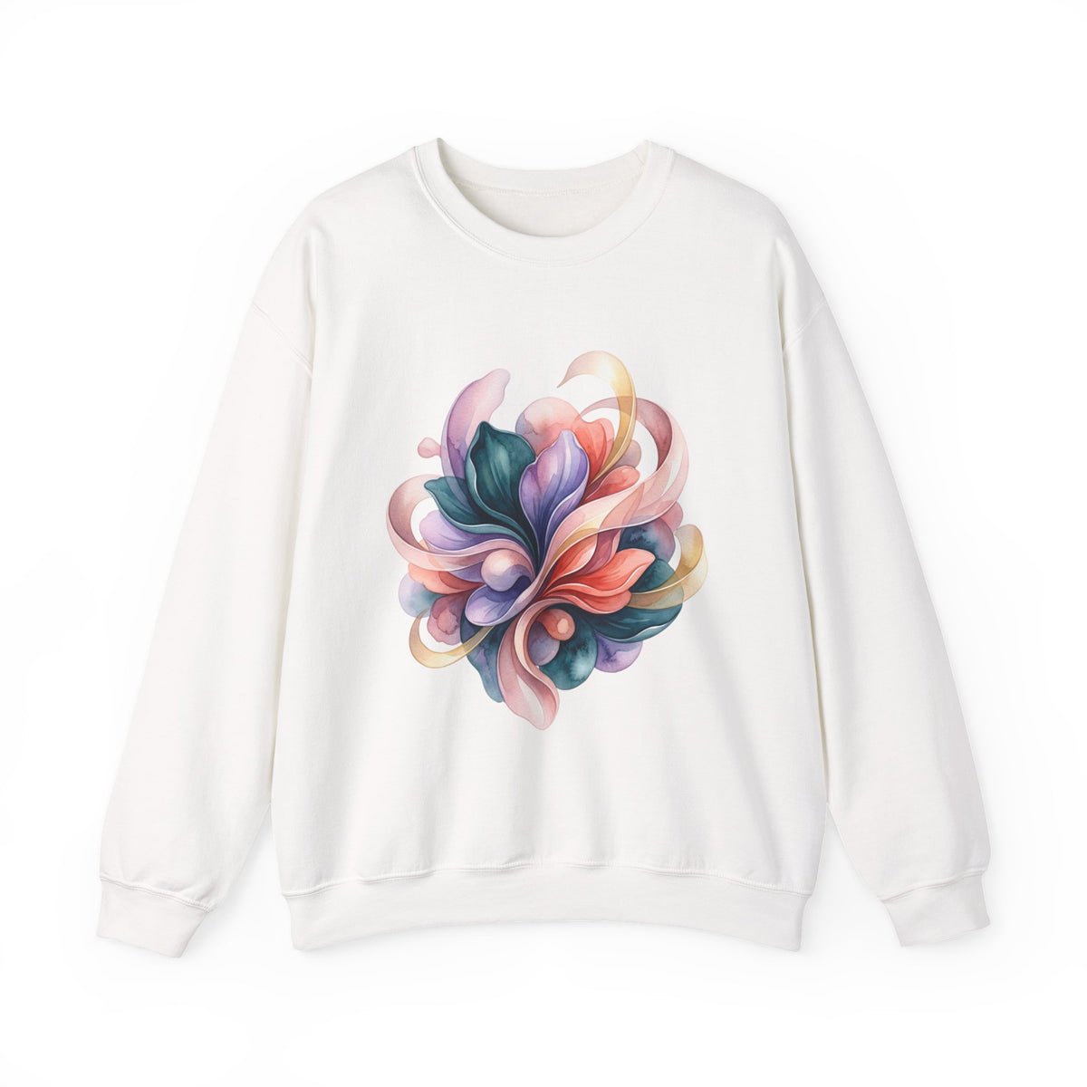 Abstract Floral Crewneck Sweatshirt — Pastel Swirl Art Pullover