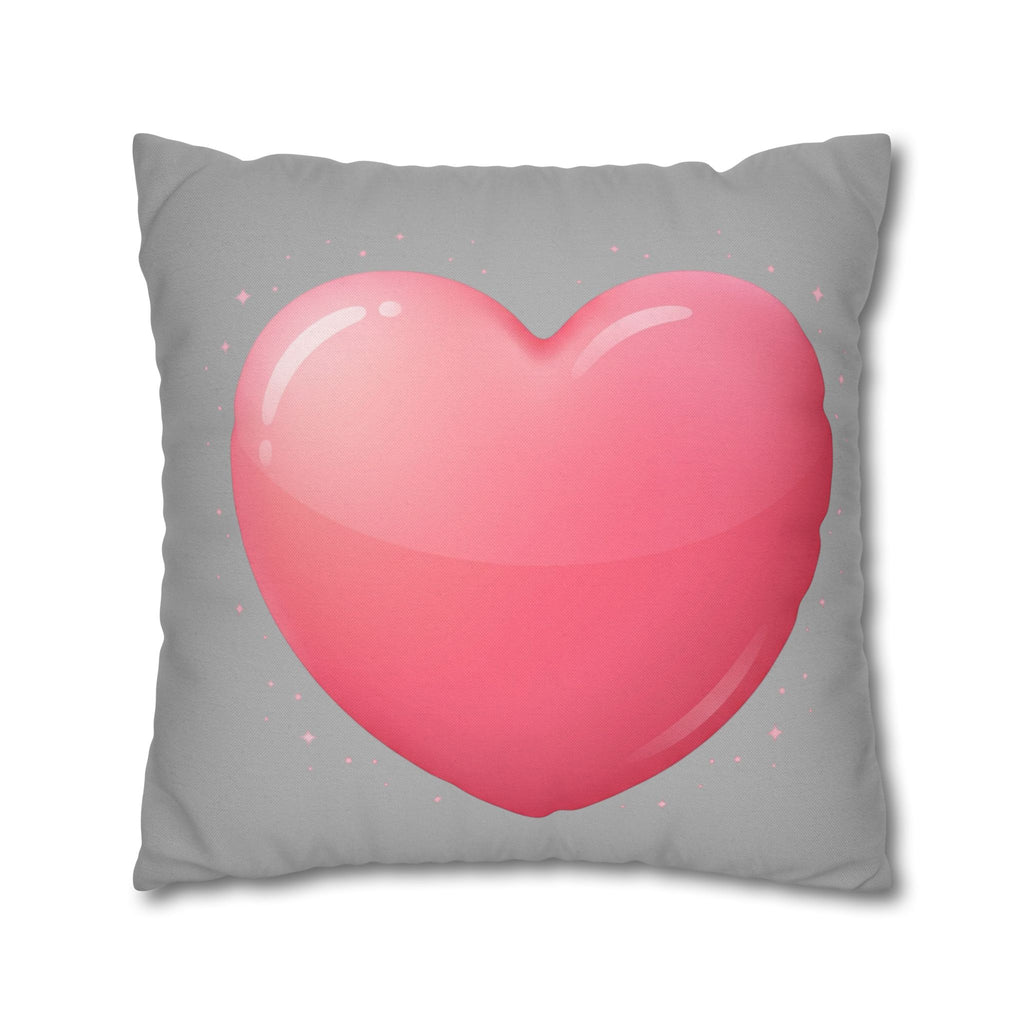 Pink Heart Grey Spun Polyester Square Pillowcase