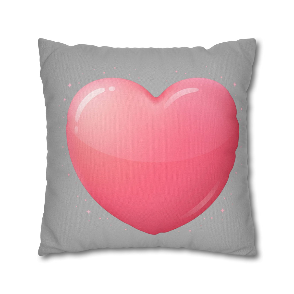 Pink Heart Grey Spun Polyester Square Pillowcase
