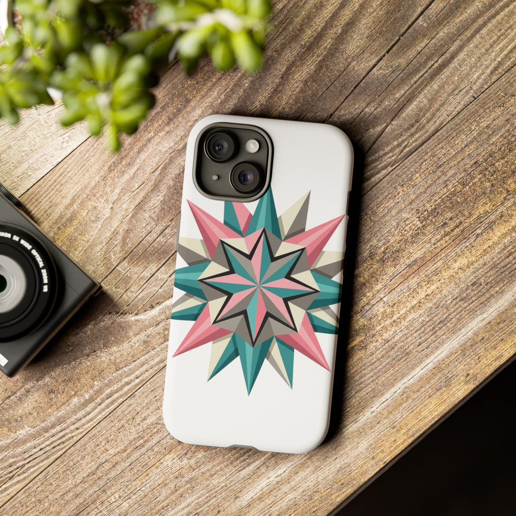 Geometric Star Tough Phone Case – Pink Teal Compass Design