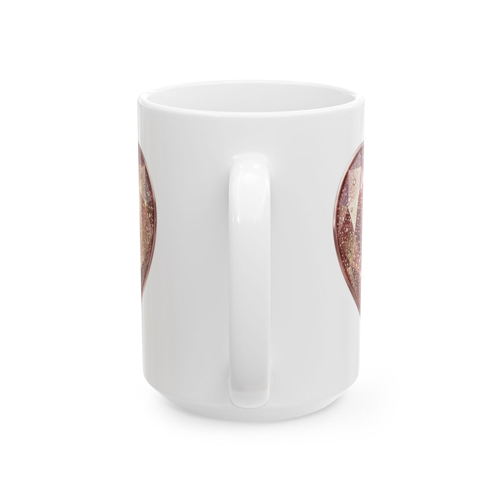 Sparkling Rose Gold Heart Ceramic Mug – Glitter Gemstone Love Coffee Cup (11oz, 15oz)