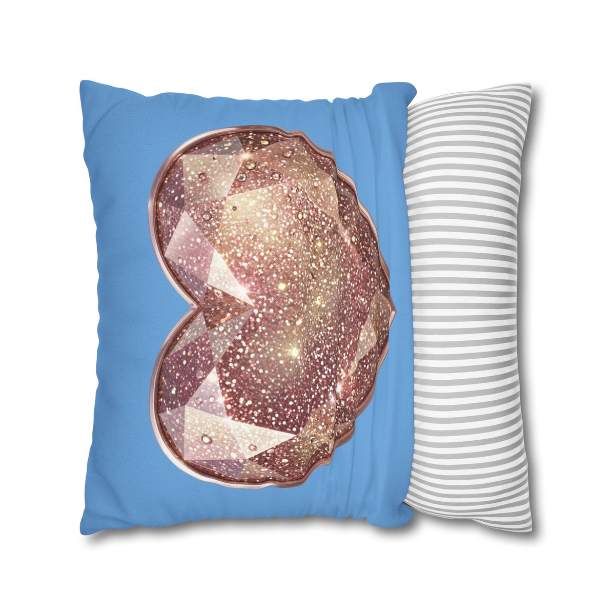 Glitter Gem Heart Pillowcase — Sparkling Rose Gold Heart on Blue
