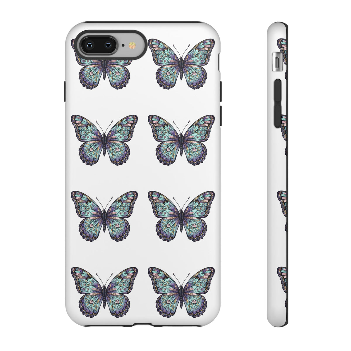 Butterfly Pattern Tough Phone Case — Vintage Teal Floral Protective Cover