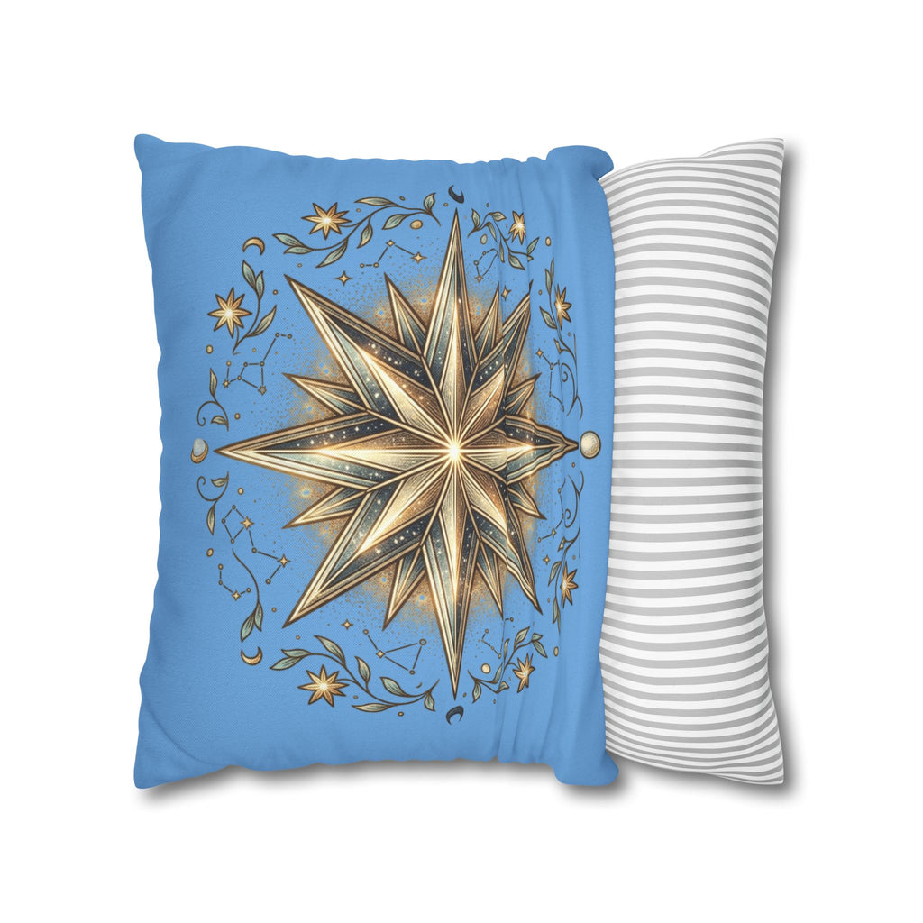 Star Print Light Blue Spun Polyester Square Pillowcase