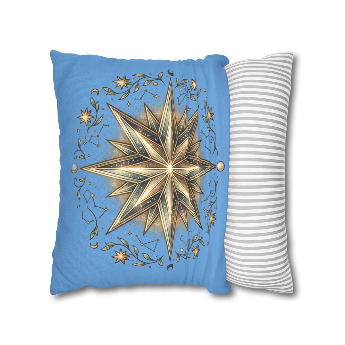 Star Print Light Blue Spun Polyester Square Pillowcase