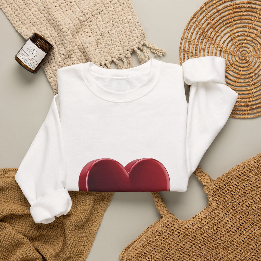 Heart Graphic Sweatshirt — Minimal 3D Red Heart Crewneck for Valentine’s & Everyday Wear