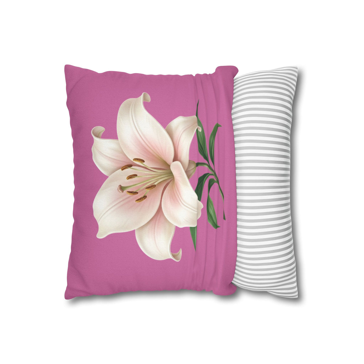 Pink Lily Decorative Pillow Cover — Floral Square Throw Pillowcase