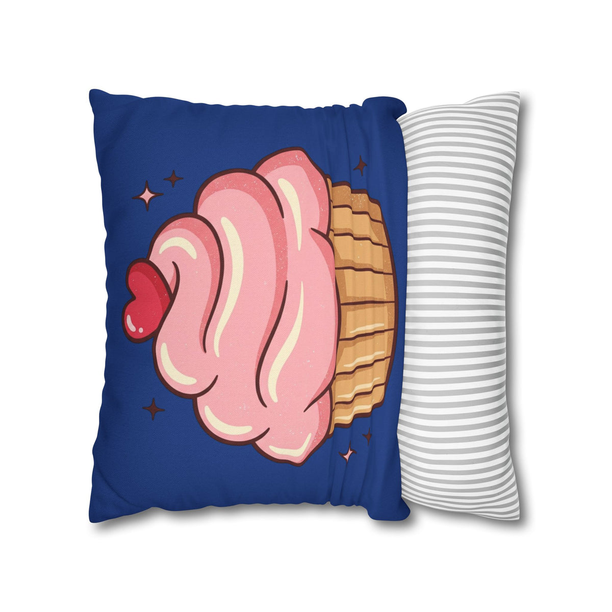 Pink Cupcake Spun Polyester Square Pillowcase- Navy