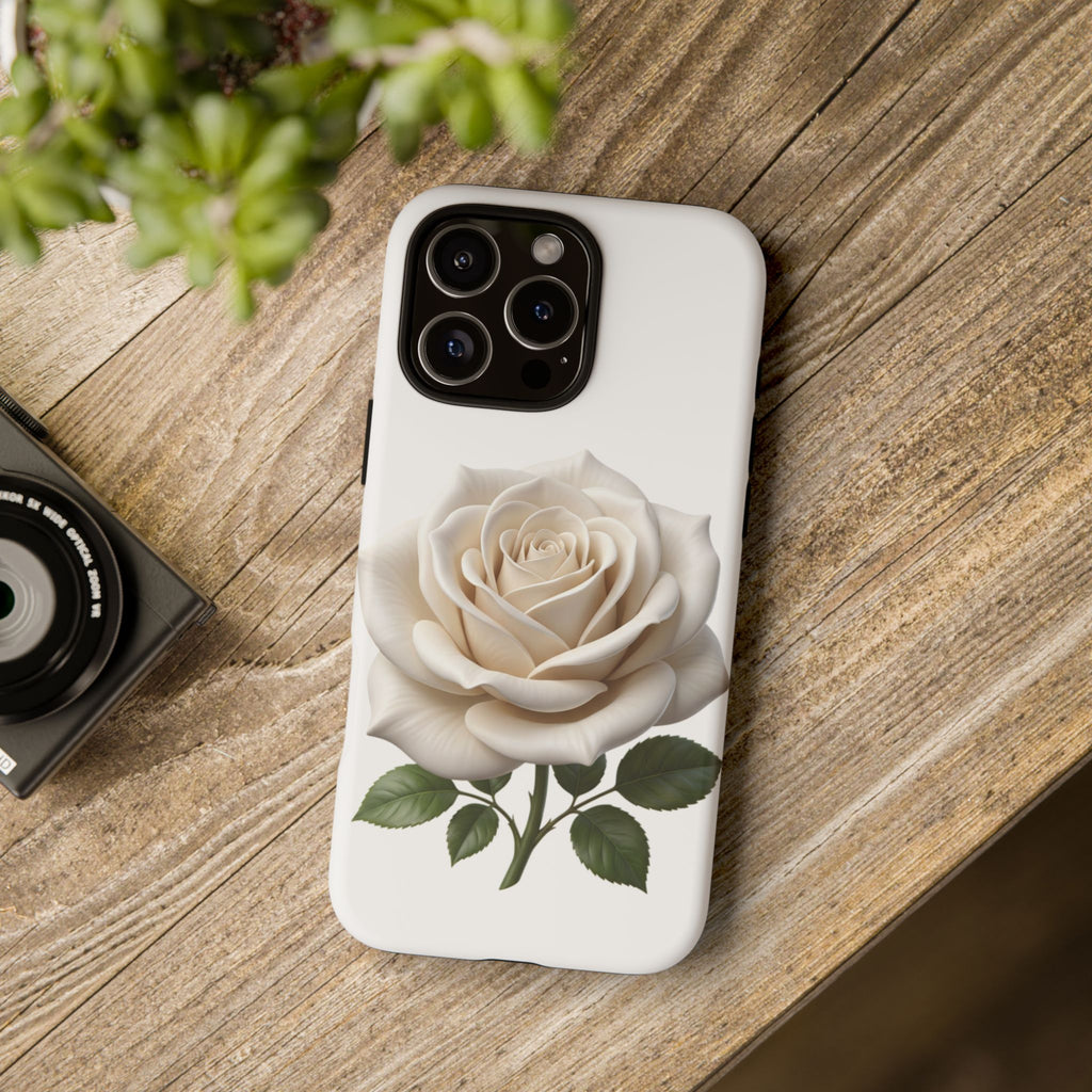 White Rose Tough Phone Case – Elegant Floral Protective Cover