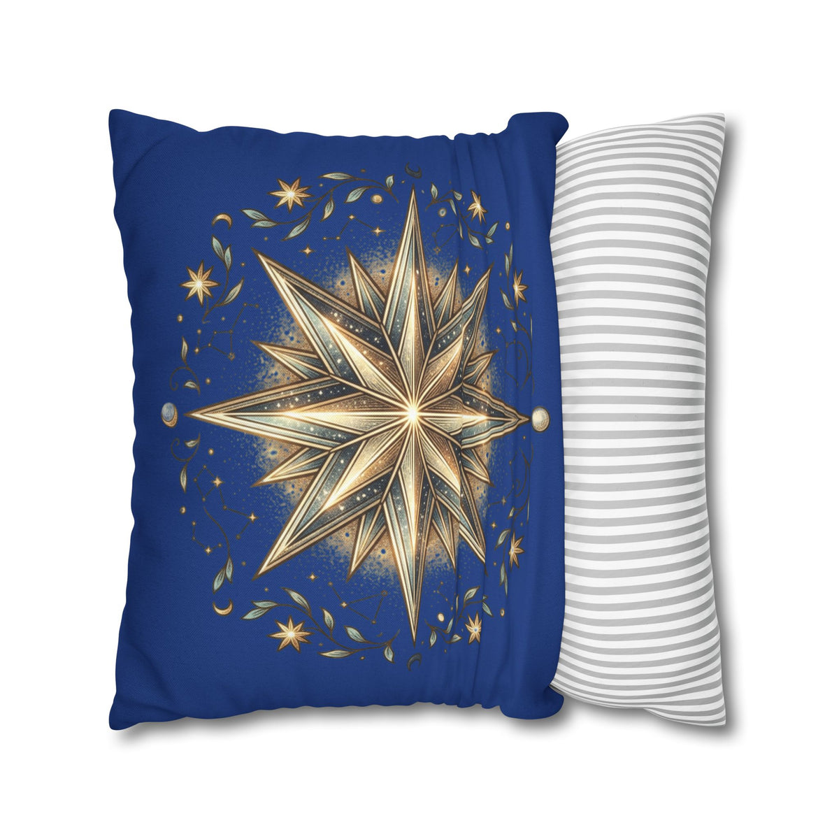 Star Print Navy Spun Polyester Square Pillowcase