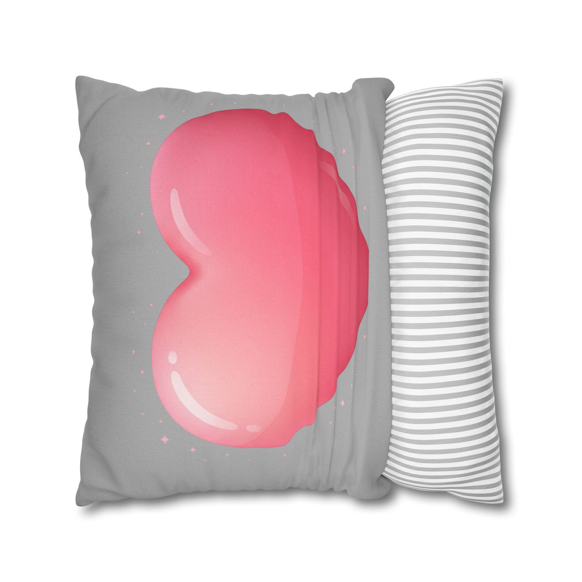 Pink Heart Grey Spun Polyester Square Pillowcase
