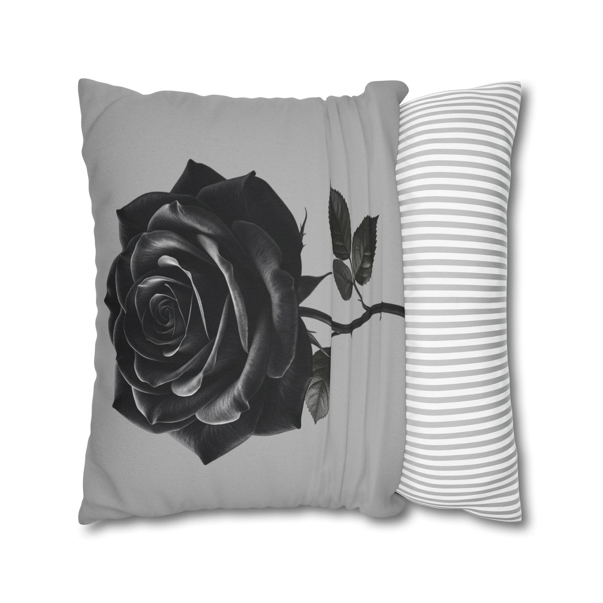 Black Rose Grey Spun Polyester Square Pillowcase