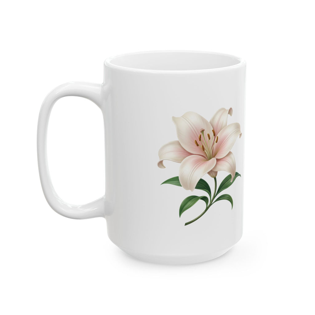 Floral Lily Ceramic Mug — Elegant Pink Lily Coffee Cup (11oz & 15oz)