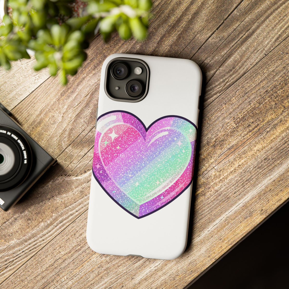 Pastel Glitter Heart Tough Phone Case — Cute Protective Phone Cover
