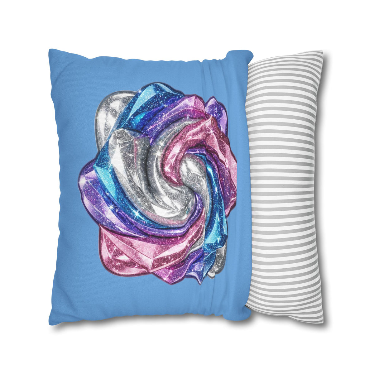 3D Glitter Design Light Blue Spun Polyester Square Pillowcase
