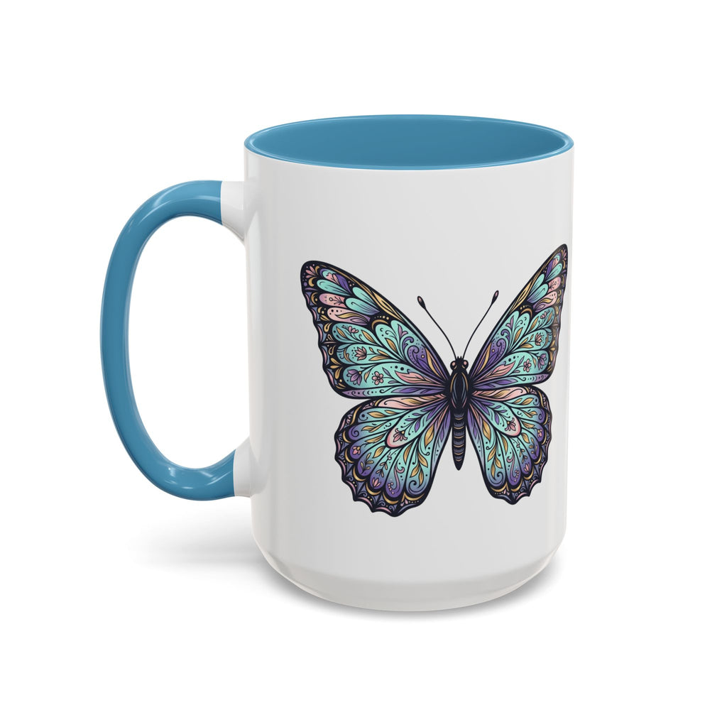 Butterfly Accent Coffee Mug — Teal Mandala Wing Design (11/15oz)