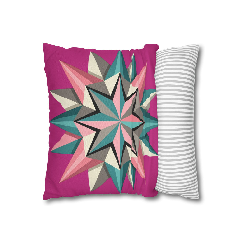 Geometric Starburst Throw Pillowcase — Pink Teal Modern Decorative Cushion Cover